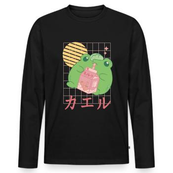 Grenouille au lait de fraise Japonais - T-shirt manches longues Premium bio Homme - noir - Devant - Nico (187cm)