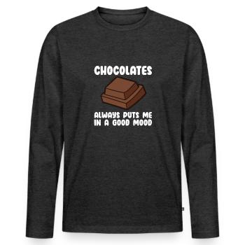 Chocolat drôle Chocolat Citation - T-shirt manches longues Premium bio Homme - anthracite chiné - Devant - Nico (187cm)