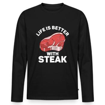 Steak - Männer Premium Bio Langarmshirt - Schwarz - Vorne - Nico (187cm)