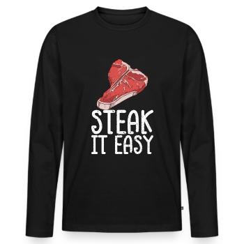 Steak - Männer Premium Bio Langarmshirt - Schwarz - Vorne - Nico (187cm)