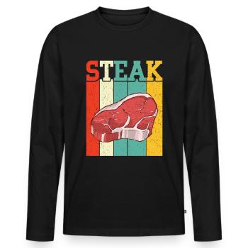 Steak - Männer Premium Bio Langarmshirt - Schwarz - Vorne - Nico (187cm)