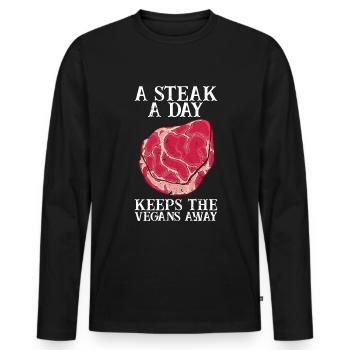 Steak - Männer Premium Bio Langarmshirt - Schwarz - Vorne - Nico (187cm)