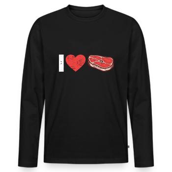 Steak - Männer Premium Bio Langarmshirt - Schwarz - Vorne - Nico (187cm)