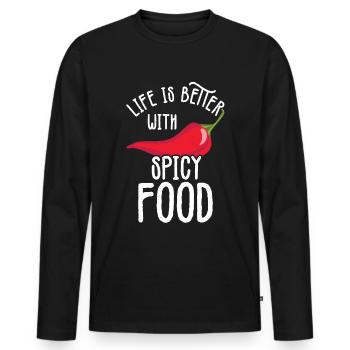Chili-Pfeffer - Männer Premium Bio Langarmshirt - Schwarz - Vorne - Nico (187cm)