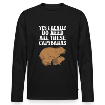 Capybara Animal Rongeur Capibara - T-shirt manches longues Premium bio Homme - noir - Devant - Nico (187cm)