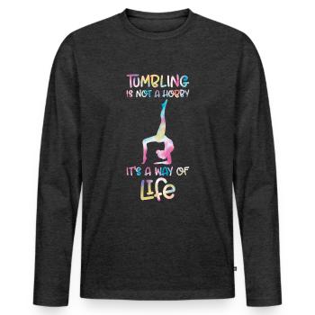Stolpern - Männer Premium Bio Langarmshirt - Anthrazit meliert - Vorne - Nico (187cm)