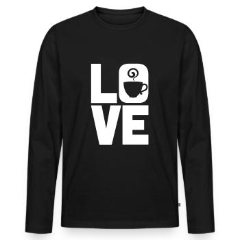 Liebe Kaffee - Männer Premium Bio Langarmshirt - Schwarz - Vorne - Nico (187cm)
