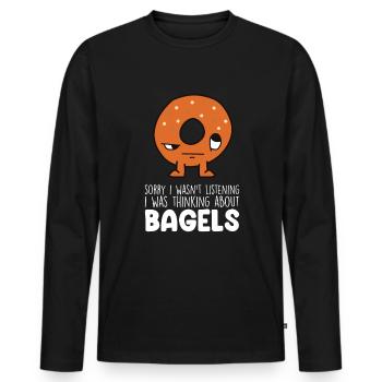 Funny Bagel Breakfast Brunch Bagels - Men's Premium Organic Long Sleeve Shirt - black - Front - Nico (187cm)