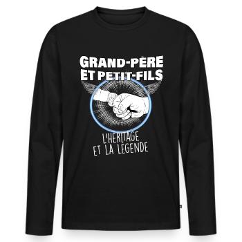 Grand-père et petit-fils l'héritage et la légende - T-shirt manches longues Premium bio Homme - noir - Devant - Nico (187cm)
