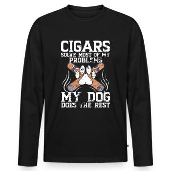 Cigare et chiens fumant des toabacos - T-shirt manches longues Premium bio Homme - noir - Devant - Nico (187cm)