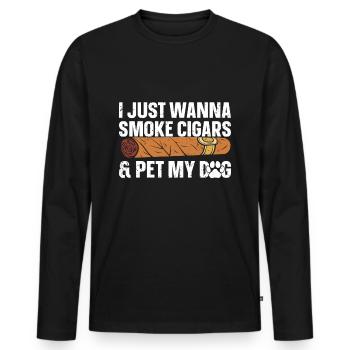 Cigare et chiens fumant des toabacos - T-shirt manches longues Premium bio Homme - noir - Devant - Nico (187cm)