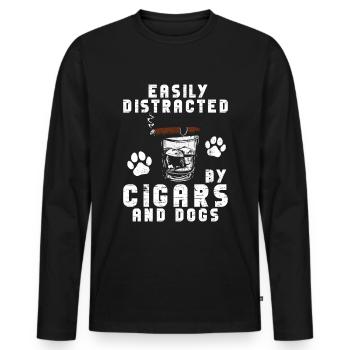 Cigare et chiens fumant des toabacos - T-shirt manches longues Premium bio Homme - noir - Devant - Nico (187cm)