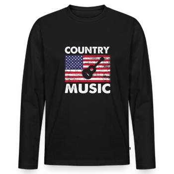 Drôle d’amateur de musique country disant guitare occidentale - T-shirt manches longues Premium bio Homme - noir - Devant - Nico (187cm)