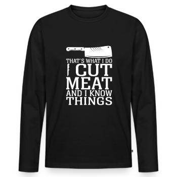 Funny Meat Lover BBQ Steak Barbecue Beef Cow - Men's Premium Organic Long Sleeve Shirt - black - Front - Nico (187cm)