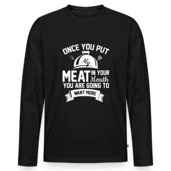 Funny Meat Lover BBQ Steak Barbecue Beef Cow - Men's Premium Organic Long Sleeve Shirt - black - Front - Nico (187cm)