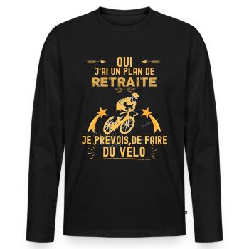 Retraités hommes cyclistes passion vélo - T-shirt manches longues Premium bio Homme - noir - Devant - Nico (187cm)