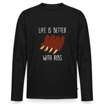 Spare Ribs Lustiges BBQ Grillen Fleisch Barbecue - Männer Premium Bio Langarmshirt - Schwarz - Vorne - Nico (187cm)