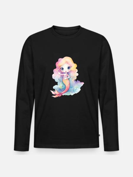 Leuke Zeemeermin Meisje Vrouw Mama Verjaardag Zeemeermin - Mannen Premium Bio shirt met lange mouwen - zwart