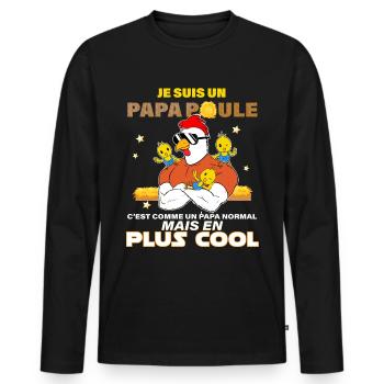 Papa Poule Cadeau Fête Des Pères Humour Homme - T-shirt manches longues Premium bio Homme - noir - Devant - Nico (187cm)