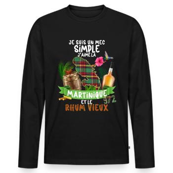 Homme Mec Simple Rhum Vieux Et Martinique 972 - T-shirt manches longues Premium bio Homme - noir - Devant - Nico (187cm)