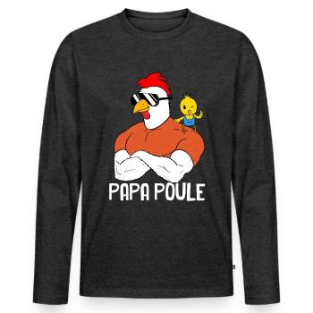 Papa Poule Le Plus Fort Cadeau Fête des Pères - T-shirt manches longues Premium bio Homme - anthracite chiné - Devant - Nico (187cm)