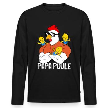 Papa Poule Et Poussins Homme Fête des Pères - T-shirt manches longues Premium bio Homme - noir - Devant - Nico (187cm)