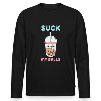 Bubble Tea Lustiger Kawaii Bubble Milk Boba Tee - Männer Premium Bio Langarmshirt - Schwarz - Vorne - Nico (187cm)