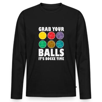 Joueur de pétanque drôle de pétanque - T-shirt manches longues Premium bio Homme - noir - Devant - Nico (187cm)
