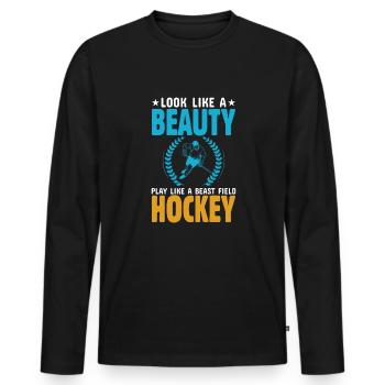 Field Hockey Hockey Player Sports - Men's Premium Organic Long Sleeve Shirt - black - Front - Nico (187cm)