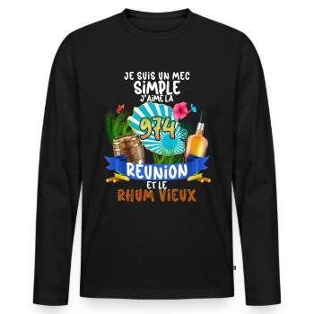 Réunion et Rhum Vieux Humour Homme Apéro - T-shirt manches longues Premium bio Homme - noir - Devant - Nico (187cm)