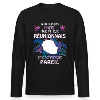 Reunionnais Cadeau Humour - T-shirt manches longues Premium bio Homme - noir - Devant - Nico (187cm)