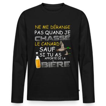 Chasseur de Canard Et Apéro Bière - T-shirt manches longues Premium bio Homme - noir - Devant - Nico (187cm)