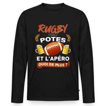 Rugby Potes et apéro Cadeau Papa - T-shirt manches longues Premium bio Homme - noir - Devant - Nico (187cm)