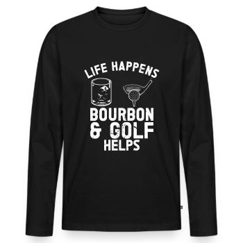 Bourbon & Golf Whikey Golfspieler Golfer - Men's Premium Organic Long Sleeve Shirt - black - Front - Nico (187cm)