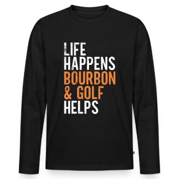 Bourbon & Golf Whikey Golfspieler Golfer - Men's Premium Organic Long Sleeve Shirt - black - Front - Nico (187cm)