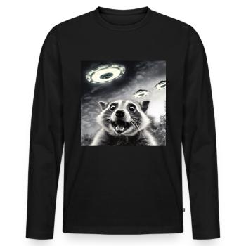 Drôle de raton laveur effrayé selfie OVNI Alien - T-shirt manches longues Premium bio Homme - noir - Devant - Nico (187cm)