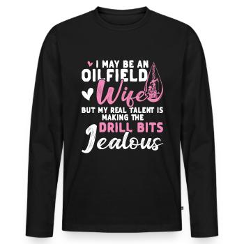Travailleur pétrolier Rig Roughneck Oilfield Woman - T-shirt manches longues Premium bio Homme - noir - Devant - Nico (187cm)