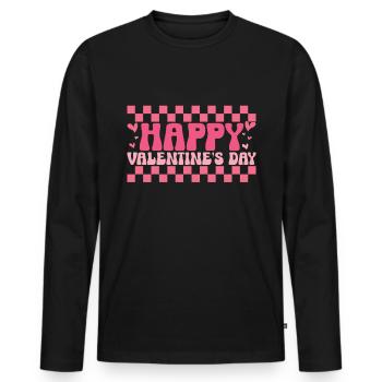 Retro Groovy 70's Valentine's Day Hearts Couple - Men's Premium Organic Long Sleeve Shirt - black - Front - Nico (187cm)