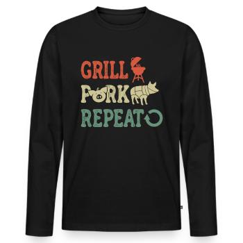 Grill Pork - Men's Premium Organic Long Sleeve Shirt - black - Front - Nico (187cm)