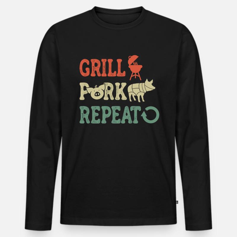 Grill Grillgrill Schweinefleisch - Männer Premium Bio Langarmshirt - Schwarz