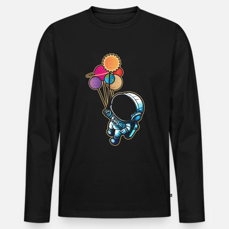 Astronaut Holding Planet Ballons Sonnensystem - Männer Premium Bio Langarmshirt - Schwarz
