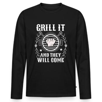 BBQ -Raucher Fleisch Grillen Lustiger - Männer Premium Bio Langarmshirt - Schwarz - Vorne - Nico (187cm)