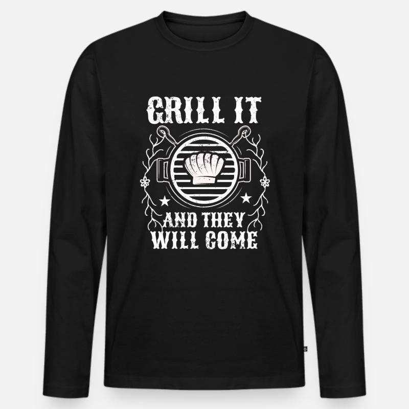 BBQ -Raucher Fleisch Grillen Lustiger - Männer Premium Bio Langarmshirt - Schwarz
