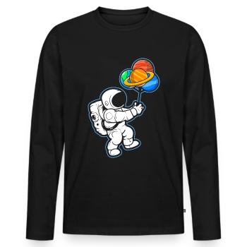 Astronaut Holding Planet Ballons Sonnensystem - Männer Premium Bio Langarmshirt - Schwarz - Vorne - Nico (187cm)