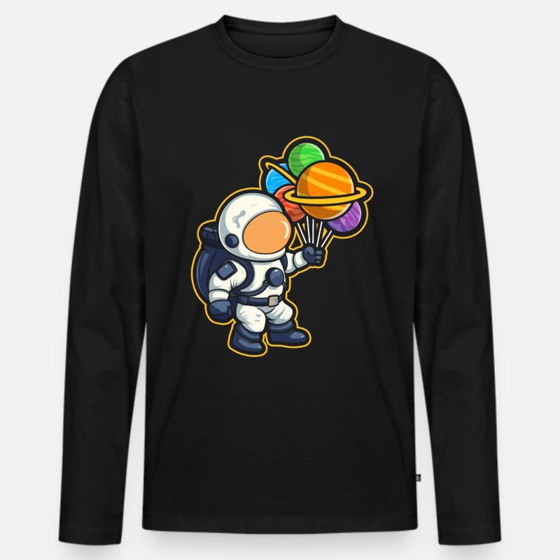 Astronaut Holding Planet Ballons Sonnensystem - Männer Premium Bio Langarmshirt - Schwarz