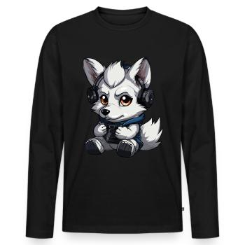 Cute Wolf Player Gaming Wolf Lover - Men's Premium Organic Long Sleeve Shirt - black - Front - Nico (187cm)