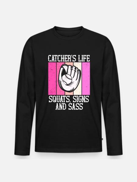 Catcher Softball Lover Bat Ball - Men's Premium Organic Long Sleeve Shirt - black
