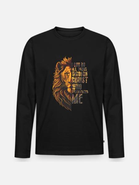 I Can Do All Things Through Christ Lion Faith - Männer Premium Bio Langarmshirt - Schwarz