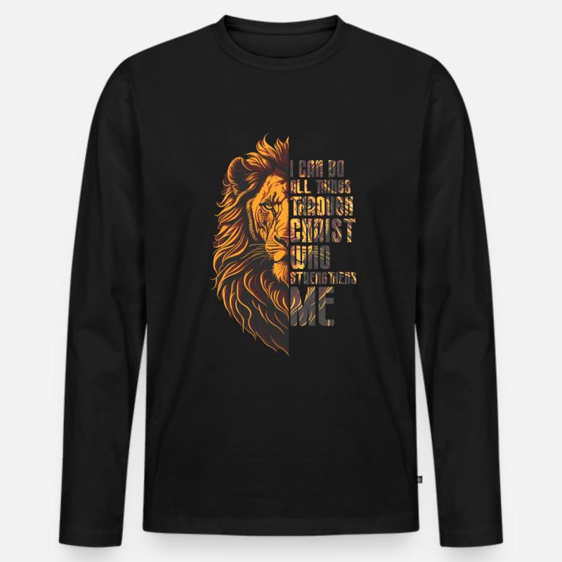 I Can Do All Things Through Christ Lion Faith - Männer Premium Bio Langarmshirt - Schwarz