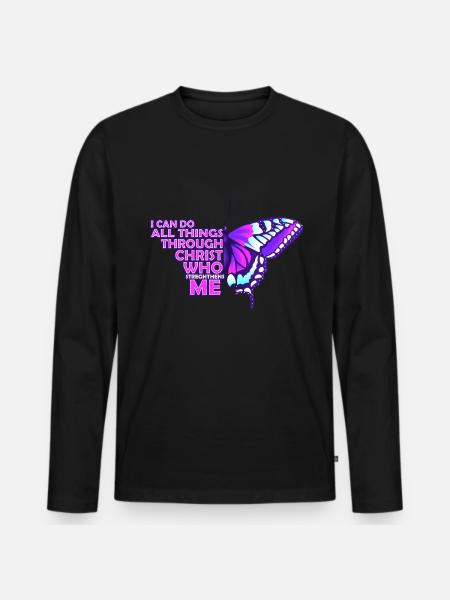 I Can Do All Things Through Christ Butterfly - Männer Premium Bio Langarmshirt - Schwarz